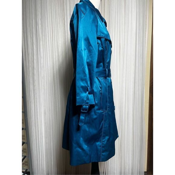 Nine West NWT Vibe Blue Silky Trench Coat Size Large - Picture 3 of 6